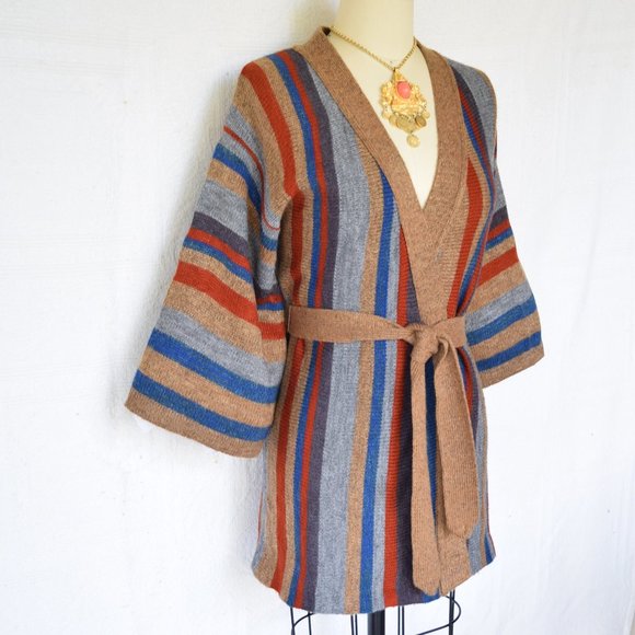 Vintage stripe hippie boho wrap kimono cowichan - Picture 6 of 8